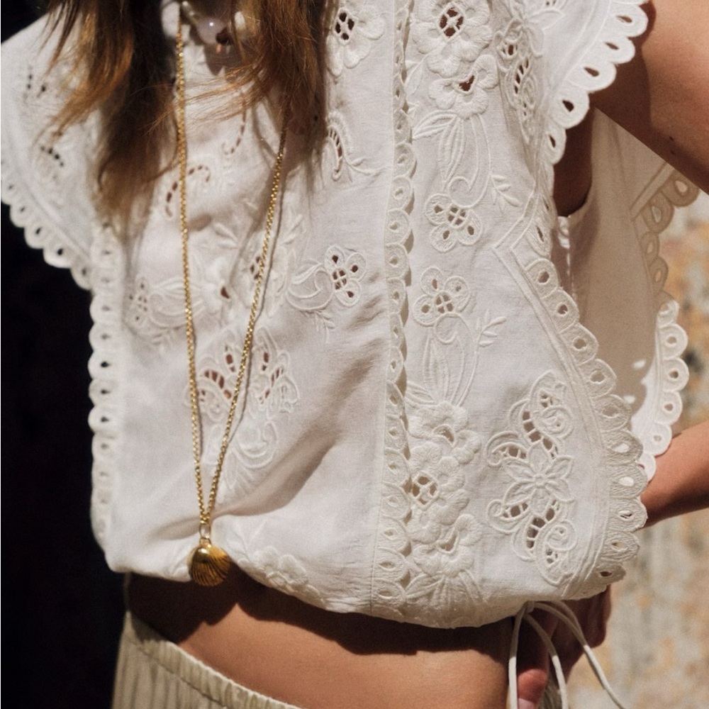 ISO: Sézane Tammy White Eyelet Embroidered Cotton Top